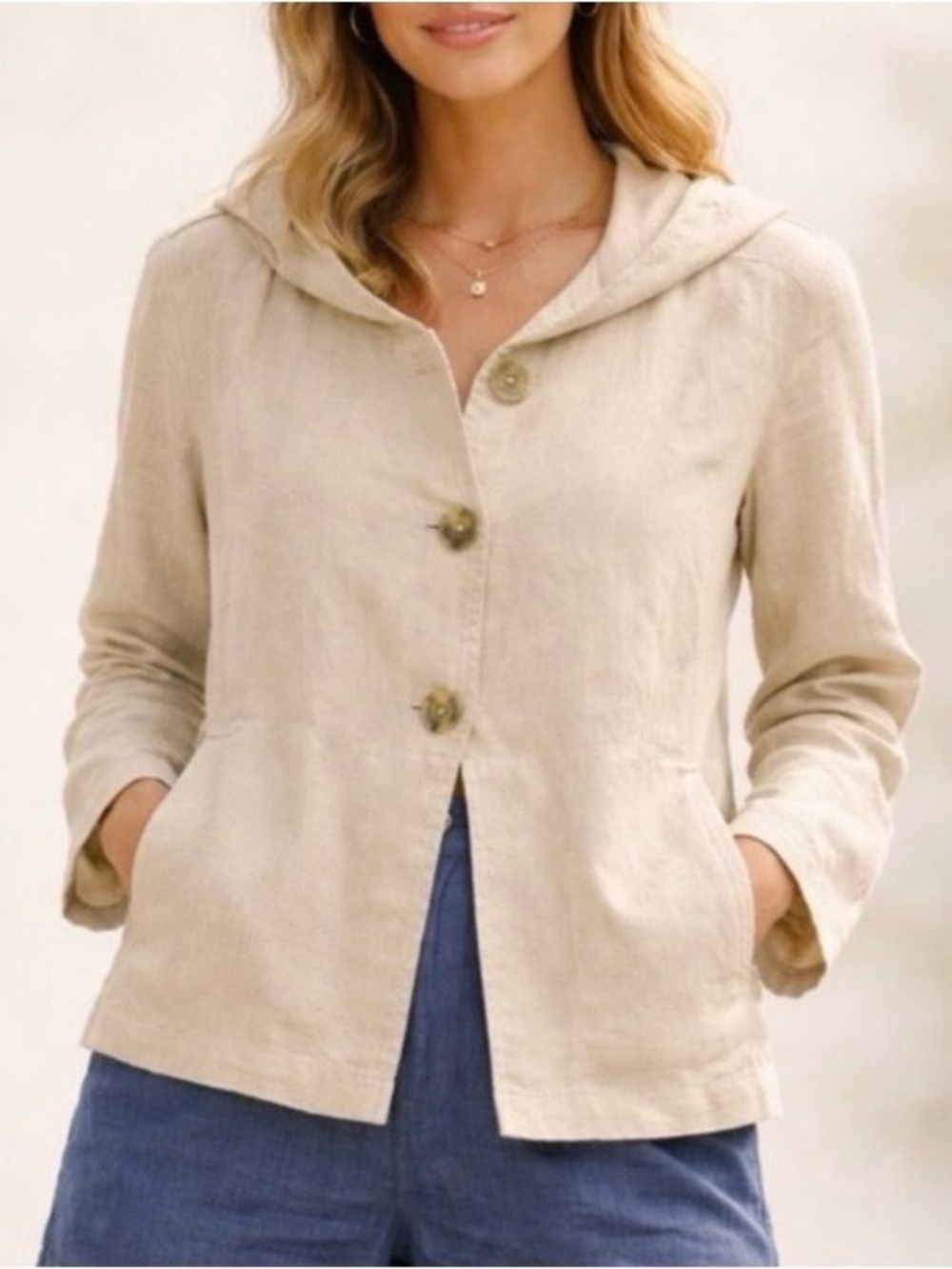 J Jill Lagenlook Hemp Jacket Natural Fiber Swing Beige S